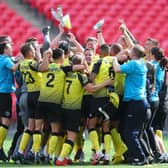 Harrogate Town celebrated promotion to the Football League with a 3-1 victory over Notts County at Wembley in the National League Promotion Final. Picture: Getty Images