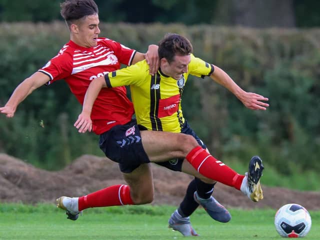 Harrogate Town midfielder Jack Emmett in pre-season action against Middlesbrough Under-23s. Pictures: Matt Kirkham