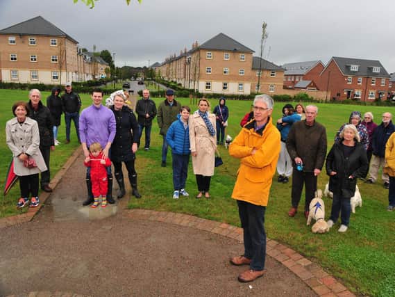 Campaigning against a new access road in the Claro Road area - Pictured is Mark Tordoff,  chairperson of Devonshire Gardens Residents Association, with local residents. Picture Gerard Binks
