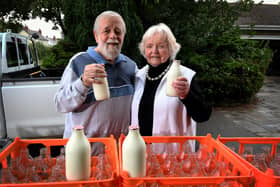 Maureen and Derek Clancy having been doing the Milk Round for 50 years pictured at there home at Sherburn in Elmet....25th August 2020..Picture by Simon Hulme