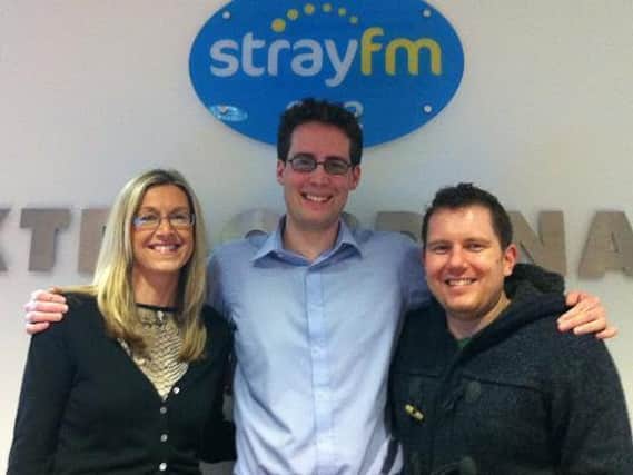Glory days - Departing managing director Sarah Barry had been part of the Stray FM team since 1994. Here she is pictured in an archive photo with former presenters Patrick Dunlop and Alex B Cann.