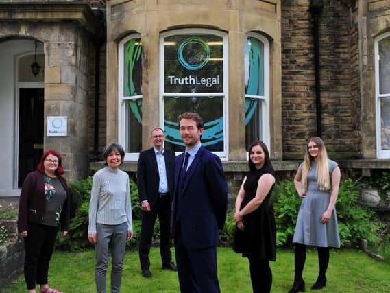 Andrew Gray and his Truth Legal team are one of the firms back in a Harrogate office. Pictured from left are  Verity Mitchell, Madaline Boubrean, Mirek Ksiezarek, Andrew Gray, Lucy Culpin and Karen Gillat. Picture Gerard Binks