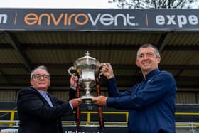 Cup of good cheer -  Andy Makin, managing director of stadium sponsors EnviroVent, with Garry Plant, managing director of Harrogate Town.