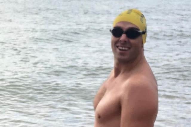 Harrogate charity swimmer Richard Boyle - the former rugby player will attempt to make the 35km crossing to Cap Gris Ne in approximately 12 hours.