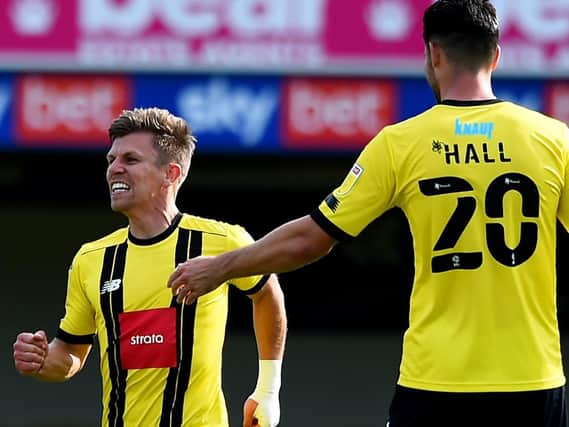 Lloyd Kerry celebrates after putting Harrogate Town 2-0 up at Southend United. Picture: Getty Images