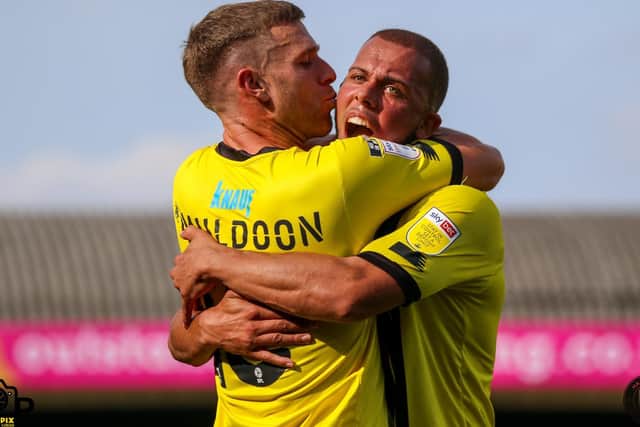 Harrogate Town celebrated a stunning 4-0 win at Southend United on the opening day of the League Two season. Picture: Matt Kirkham