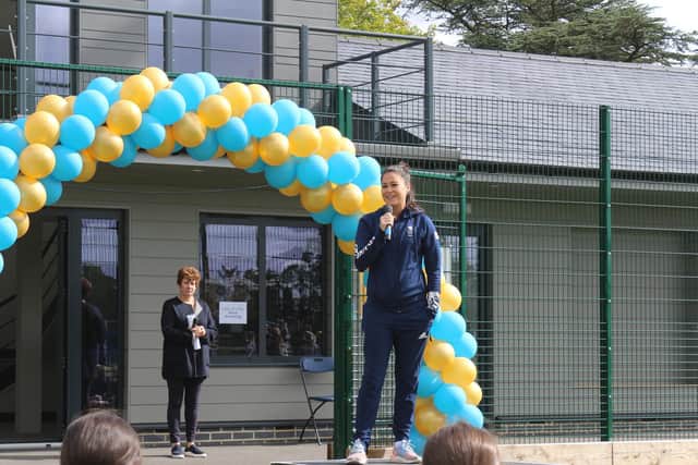 Sam Quek MBE opened the new sports paviilion at Queen Mary's school last Saturday.
