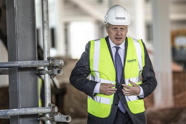 Prime Minister Boris Johnson visits the construction site of the new vaccines Manufacturing and Innovation Centre (VMIC) currently under construction on the Harwell science and innovations campus near Didcot. The building is being constructed to manufacture vaccines for Covid-19 and is set to open next summer. Photo: PA
