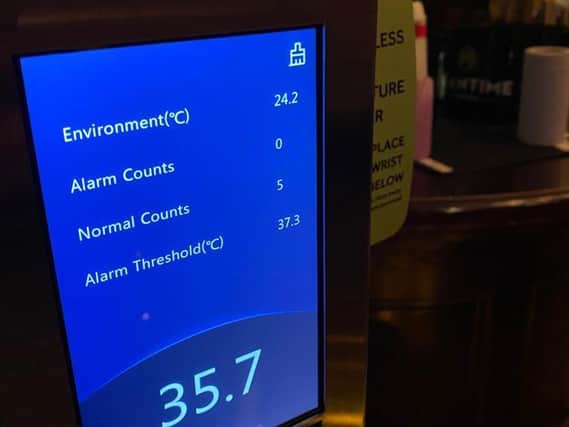 An example of the new contactless wrist temperature readers which are reportedly causing quite excitement from customers in Harrogate.