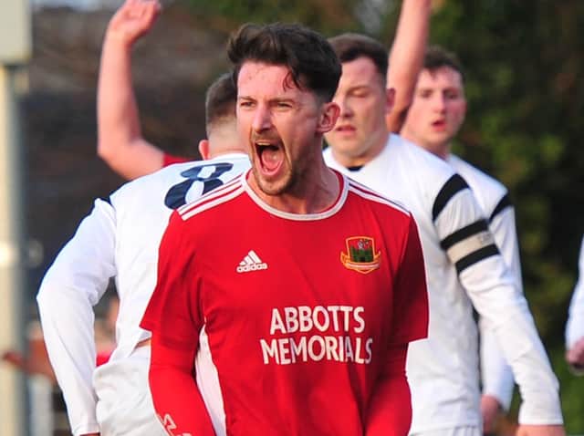 Dan Thirkell scored from the penalty spot to decide Knaresborough Town's NCEL Premier Division clash with Bridlington Town. Picture: Gerard Binks