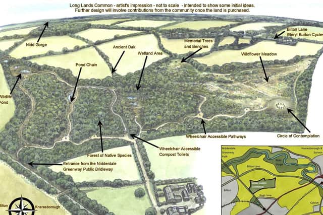 An illustrated map visualising the new Long Lands Common in Harrogate.
