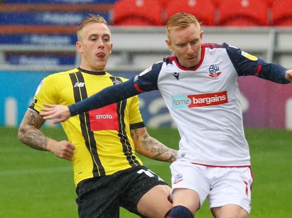 Former Glasgow Celtic winger Calvin Miller made his debut for Harrogate Town in Saturday's 2-1 defeat to Bolton Wanderers. Pictures: Matt Kirkham