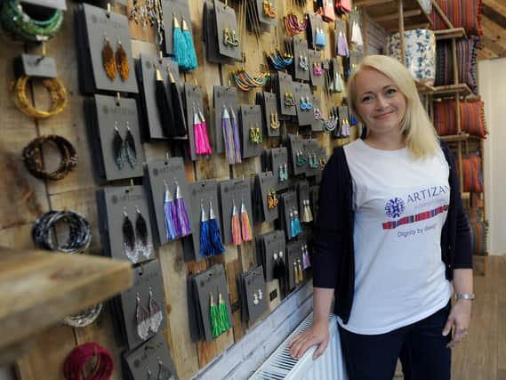 Susie Hart MBE in the new Artizan International shop in Harrogate.