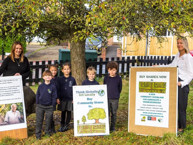 Supporting Long Lands Common - Emma Meadus, headteacher of Coppice Valley Primary School in Harrogate, with pupils Freddie, Hannah, Vivien, Hugo and Fraser and teacher Miss Wright.  (Picture by Artemis Swann)