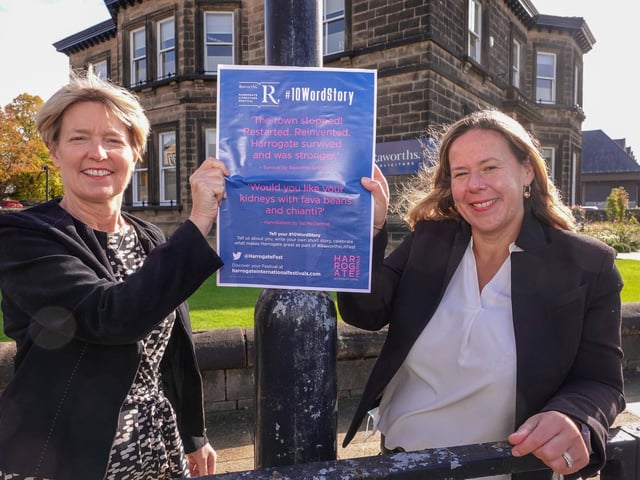 Ten Word Stories competition - Raworths managing partner Zoe Robinson and Harrogate International Festivals chief executive, Sharon Canavar.