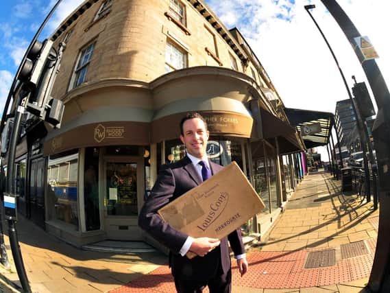 Alex Goldstein, the great grandson of legendary Harrogate luxury fashion retailer Louis Cope returns to the site of the Louis Cope store which stood on the corner of Parliament Street.