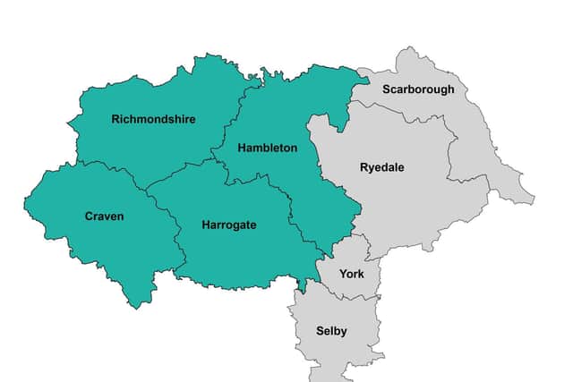 This is the east/west split of North Yorkshire which has been proposed by the county's seven district councils.
