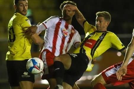 Jon Stead came as close as anyone in a Harrogate Town shirt to breaking the deadlock against Stevenage. Pictures: Matt Kirkham