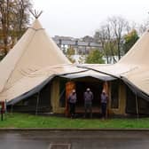 Covid-secure festive spirit - Pictured outside the Majestic Winter Wonderland Teepee in Harrogate are Sarah Dowson, Parry Rathod and Georgina McGill.