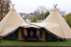 Covid-secure festive spirit - Pictured outside the Majestic Winter Wonderland Teepee in Harrogate are Sarah Dowson, Parry Rathod and Georgina McGill.