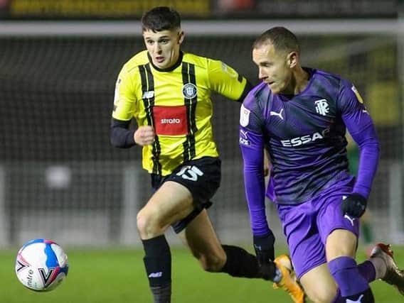 Connor Kirby in action during Harrogate Town's defeat to Tranmere Rovers. Pictures: Matt Kirkham