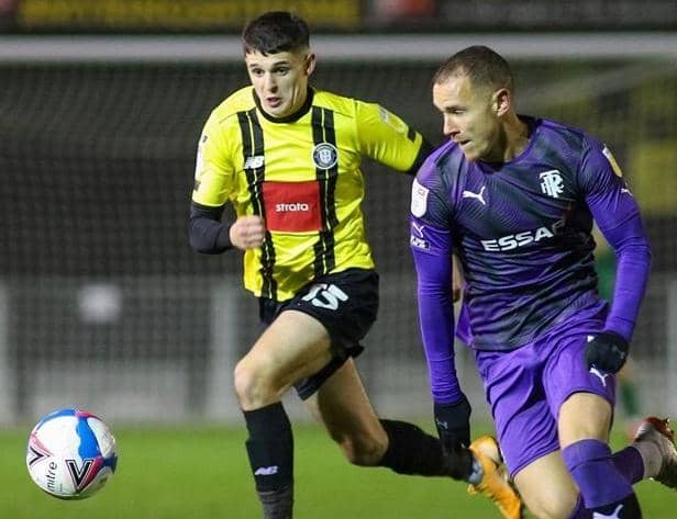 Connor Kirby in action during Harrogate Town's defeat to Tranmere Rovers. Pictures: Matt Kirkham