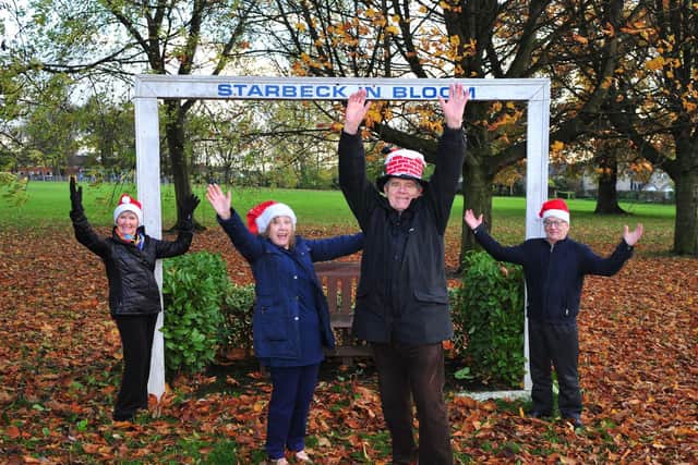 Bringing some sparkle - Amy Clarke, Chrissie Holmes, Neil Holmes and Philip Broadband launch the Starbeck Christmas lights appeal to raise £3,000.