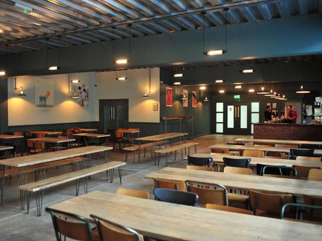 The empty taproom at the award-winning, independent Rooster's Brewing Co at Hornbeam Park in Harrogate.