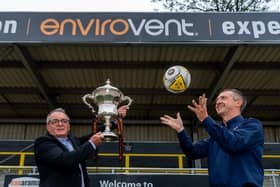 Flashback to earlier in the season and the announcement of new sponsors for Harrogate Town's EnviroVent Stadium. Pictured at Wetherby Road are Town's managing director Garry Plant and EnviroVent's Andy Makin.