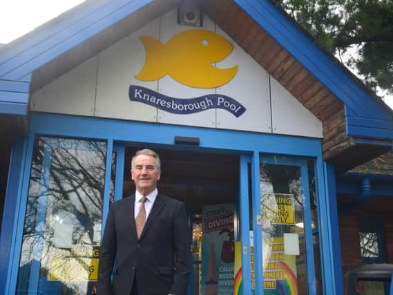 Knaresborough ward councillor Phil Ireland pictured outside the existing swimming pool site at Fysche Field.
