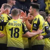 It has been almost nine months since Harrogate Town's players were able to celebrate a goal in front of their own supporters. Pictures: Matt Kirkham