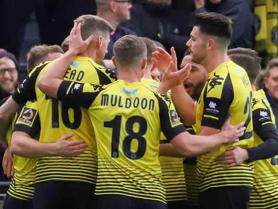 It has been almost nine months since Harrogate Town's players were able to celebrate a goal in front of their own supporters. Pictures: Matt Kirkham