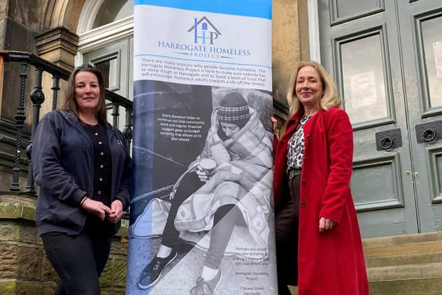 Boost for homelessness facilities - Liz Hancock, chief executive of Harrogate Homeless Project (left) with Pippa French of the Wesley Centre on the steps of the Wesley Centre.