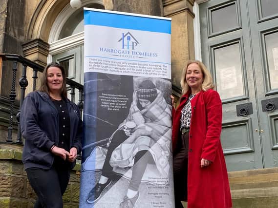 Boost for homelessness facilities - Liz Hancock, chief executive of Harrogate Homeless Project (left) with Pippa French of the Wesley Centre on the steps of the Wesley Centre.
