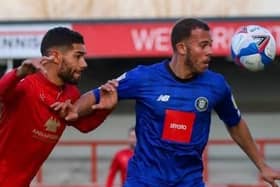 Harrogate Town striker Aaron Martin in action during Saturday's League Two defeat at Morecambe. Pictures: Matt Kirkham