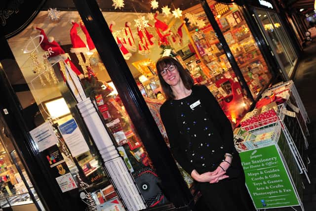 Jespers’ retail manageress Lynn Cummings is proud to be able to serve customers again at the renowned stationery shop in Oxford Street in Harrogate. (Picture Gerard Binks)