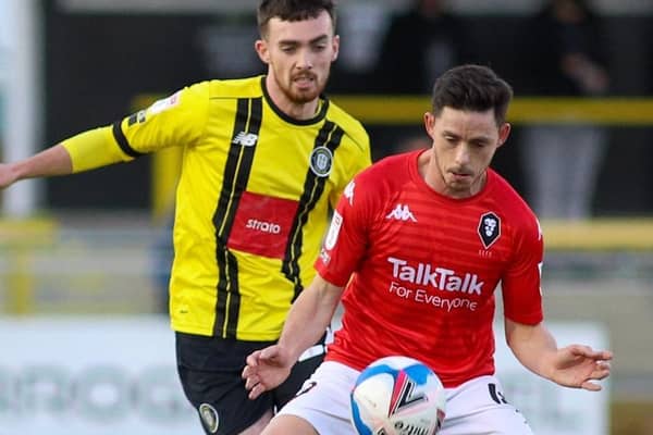 Ed Francis in action during Harrogate Town's League Two defeat to Salford City. Pictures: Matt Kirkham