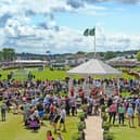 11 July 2019......     Great Yorkshire Show Day 3.
General view of the visitors on the Presidents Lawn, the bandstand and the cattle parade in the main ring at the Great Yorkshire Show. Picture Tony Johnson.