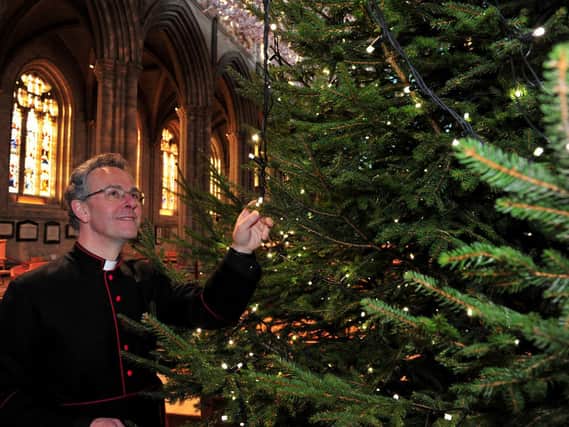 The Very Rev John Dobson admires a tree at Ripon Cathedral