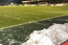 The scene at the EnviroVent Stadium following the abandonment of Harrogate Town's midweek clash with Carlisle United.