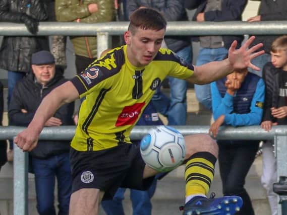 Liam Kitching's final appearance in Harrogate Town colours came during the club's National League play-off eliminator defeat at AFC Fylde back in May 2019. Pictures: Matt Kirkham