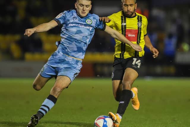 Liam Kitching in action for Forest Green Rovers during last month's League Two clash with Harrogate Town at the EnviroVent Stadium.
