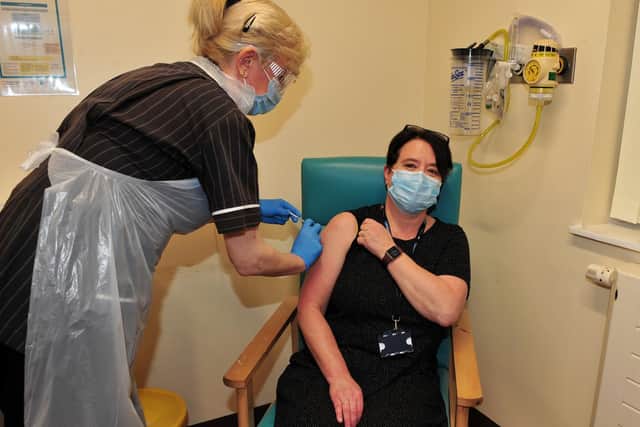 Lorraine Robinson, Assistant Team Leader in the Medical Records department at the Harrogate and District NHS Foundation Trust, received the Covid-19 vaccine earlier this week.