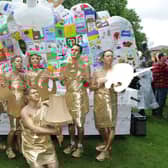 The winners of the fancy dress parade from the 2019 Great Knaresborough Bed Race - Richard Taylor School of Harrogate with their Yorkshire Sculpture Park bed. (Picture by Gerard Binks)