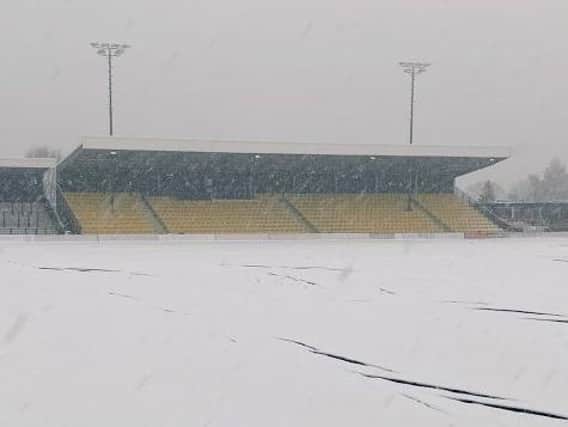 Harrogate Town's EnviroVent Stadium was covered in snow on Thursday. Picture: Harrogate Town AFC