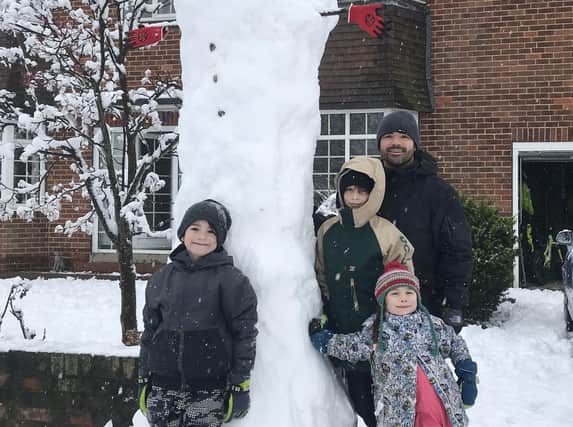So big is this Harrogate family's snowman, created by young Harry, Jack and Poppy DiBlasi, it cannot fit entirely in our picture frame!