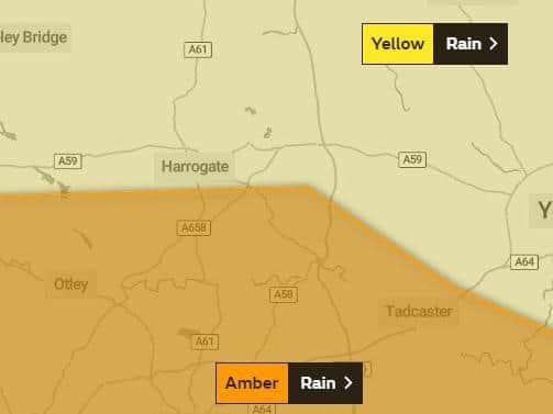 The more serious 'Amber Warning' could have an effect on the Harrogate district, which has officially been handed a 'Yellow Warning' by the Met Office.