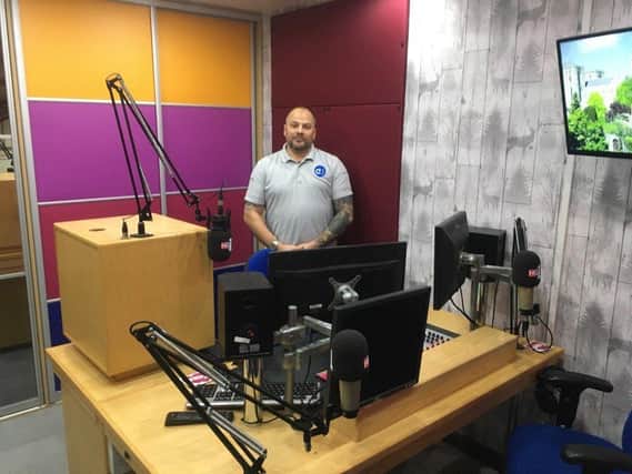 Inside new studio - Sean Clarke, owner of Doors Direct, which is the location for HG1 Radio's new Harrogate base.