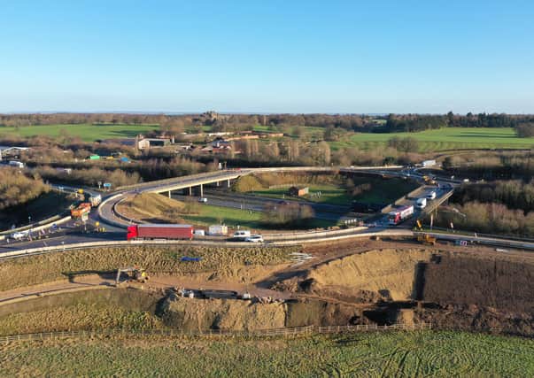 An aerial view of the County Council-led works to upgrade Junction 47 of the A1M.