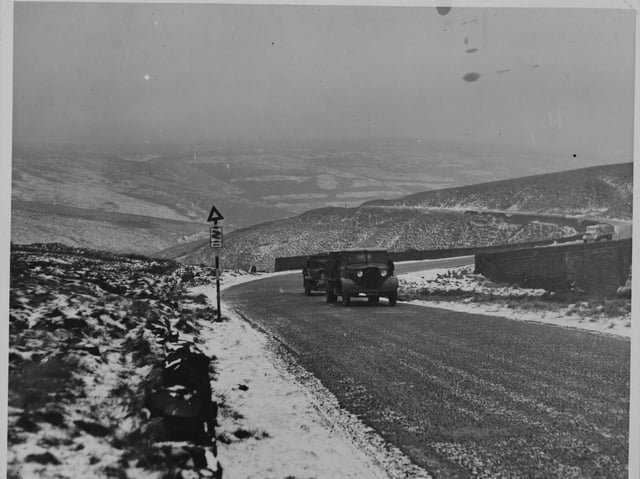 A car makes its way through snow and ice in the Harrogate district.